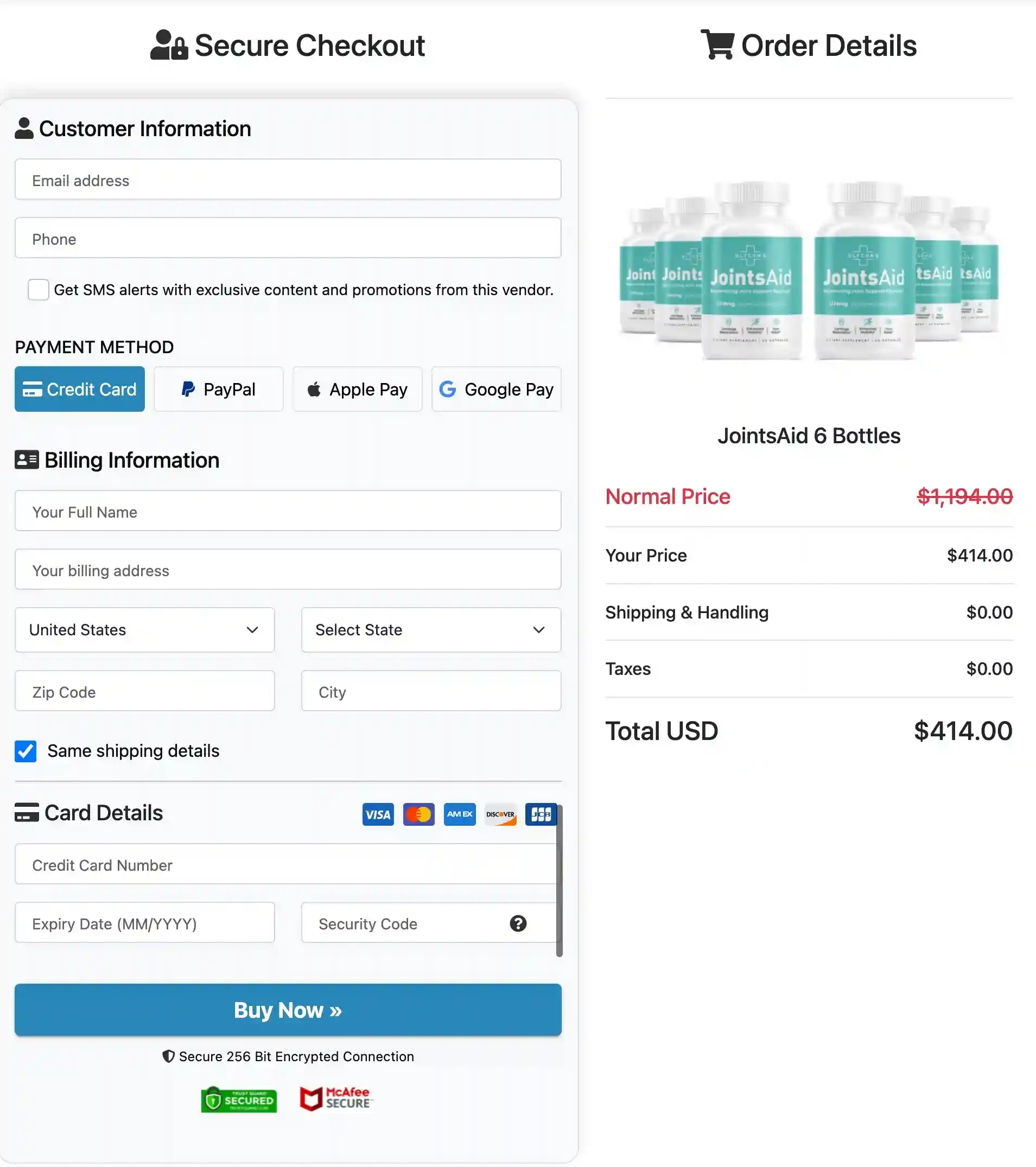 JointsAid Secure Payment Checkout Options